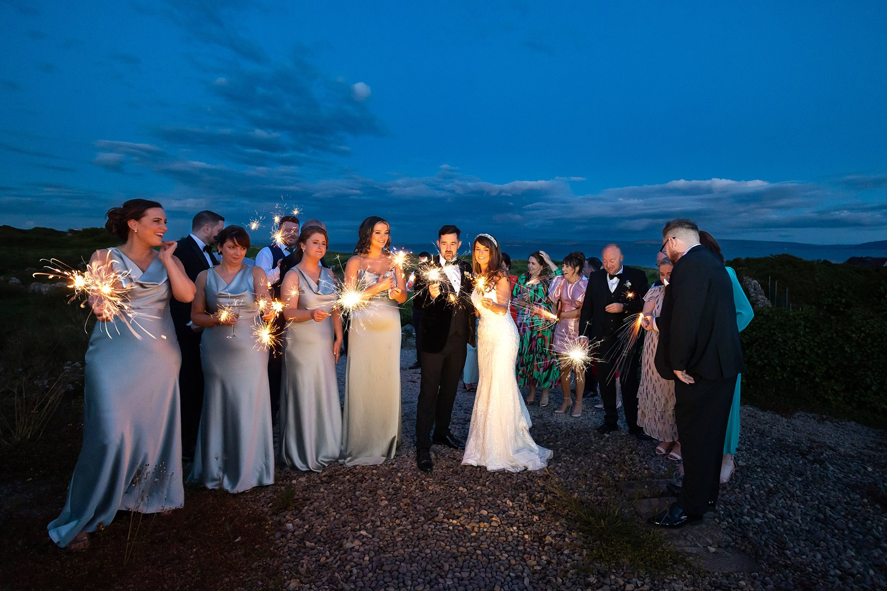 Sparklers at night time wedding in Connemara Coast Hotel